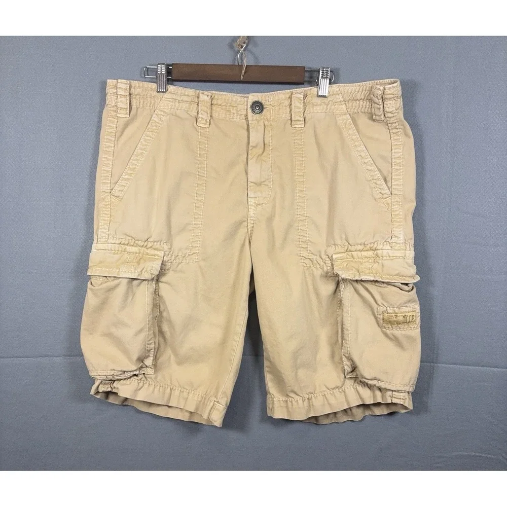 True Religion Cargo Shorts Mens 36 Khaki Cotton Utility Flap‎ Pockets Baggy